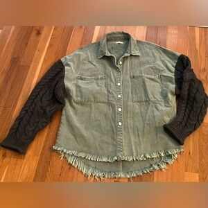 POL  button front shacket sweater sleeve Medium Shirt Jacket Anthropology